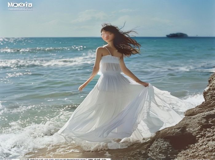 佐佐木希写真集《Nozomi》封面大图，海边白色长裙，海风拂面，清纯自然，光线柔和梦幻
